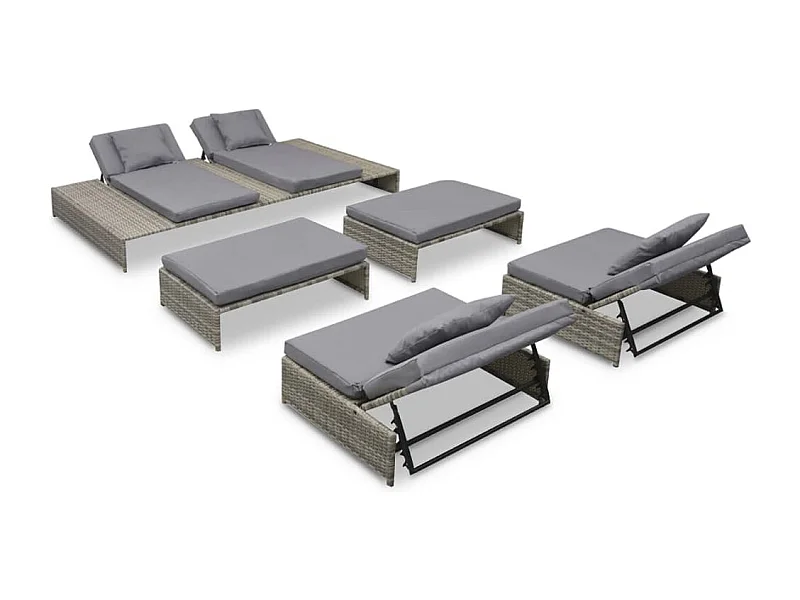 Salon de jardin 5 pcs avec coussins Résine tressée Gris