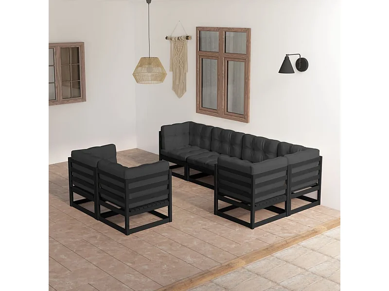 7-delige Loungeset met kussens massief grenenhout