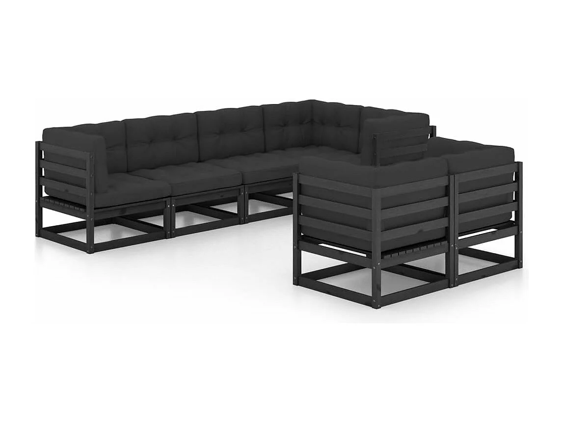 7-delige Loungeset met kussens massief grenenhout