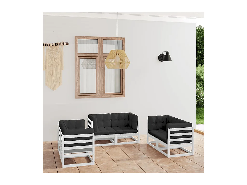 Salon de jardin 6 pcs avec coussins Bois de pin massif