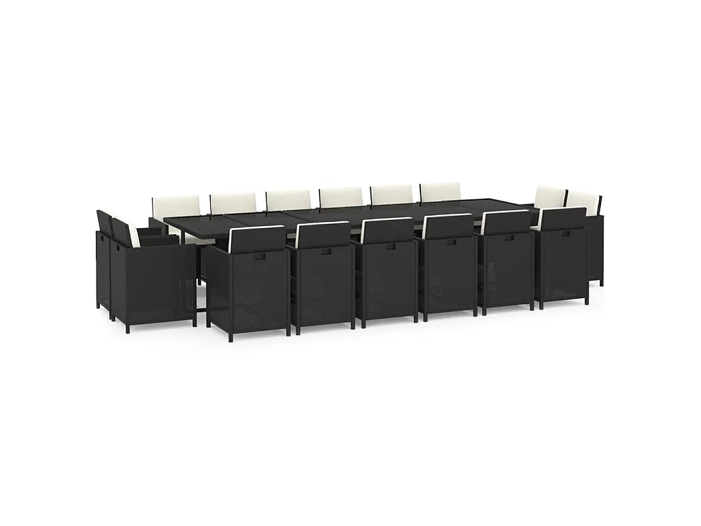 Set da Pranzo per Giardino 17 pz con Cuscini in Polyrattan Nero