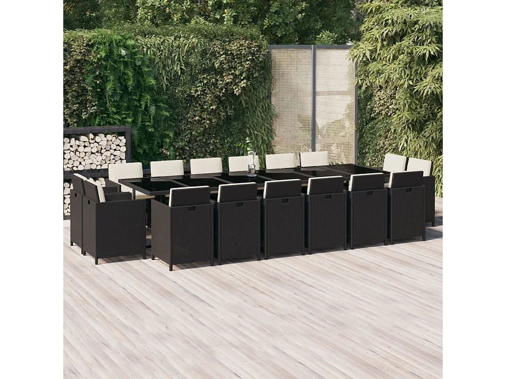 Set da Pranzo per Giardino 17 pz con Cuscini in Polyrattan Nero