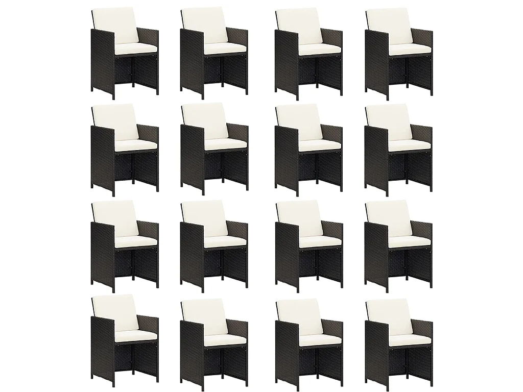 Set da Pranzo per Giardino 17 pz con Cuscini in Polyrattan Nero