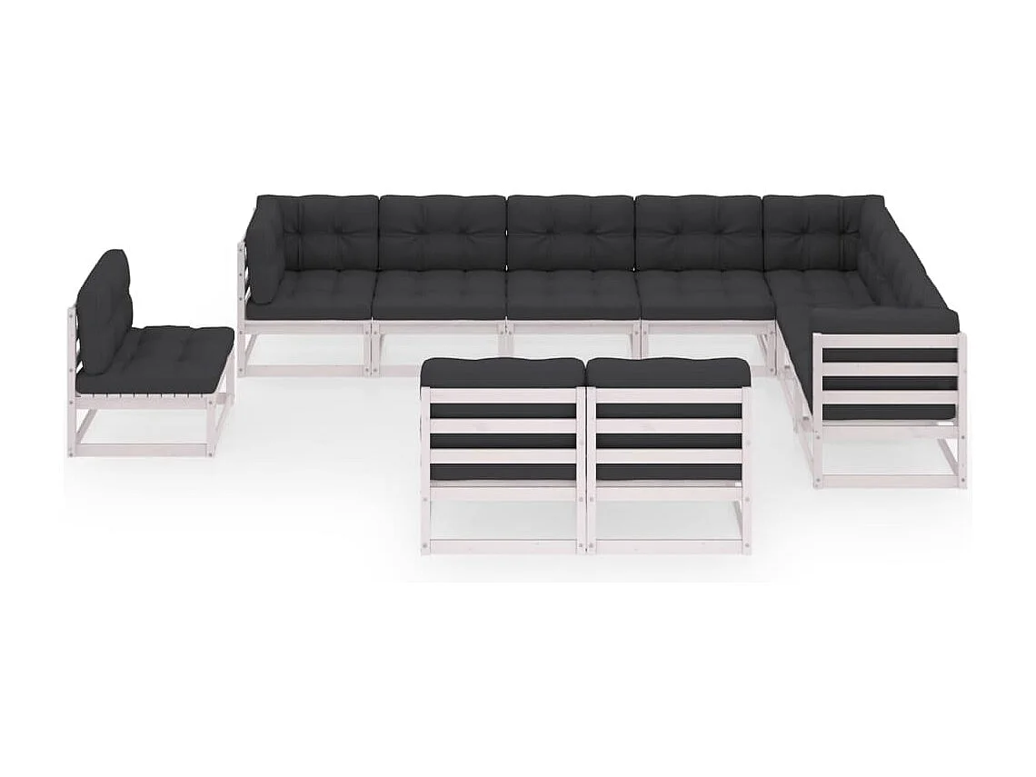 10 pcs conj. lounge de jardim c/ almofadões pinho maciço branco