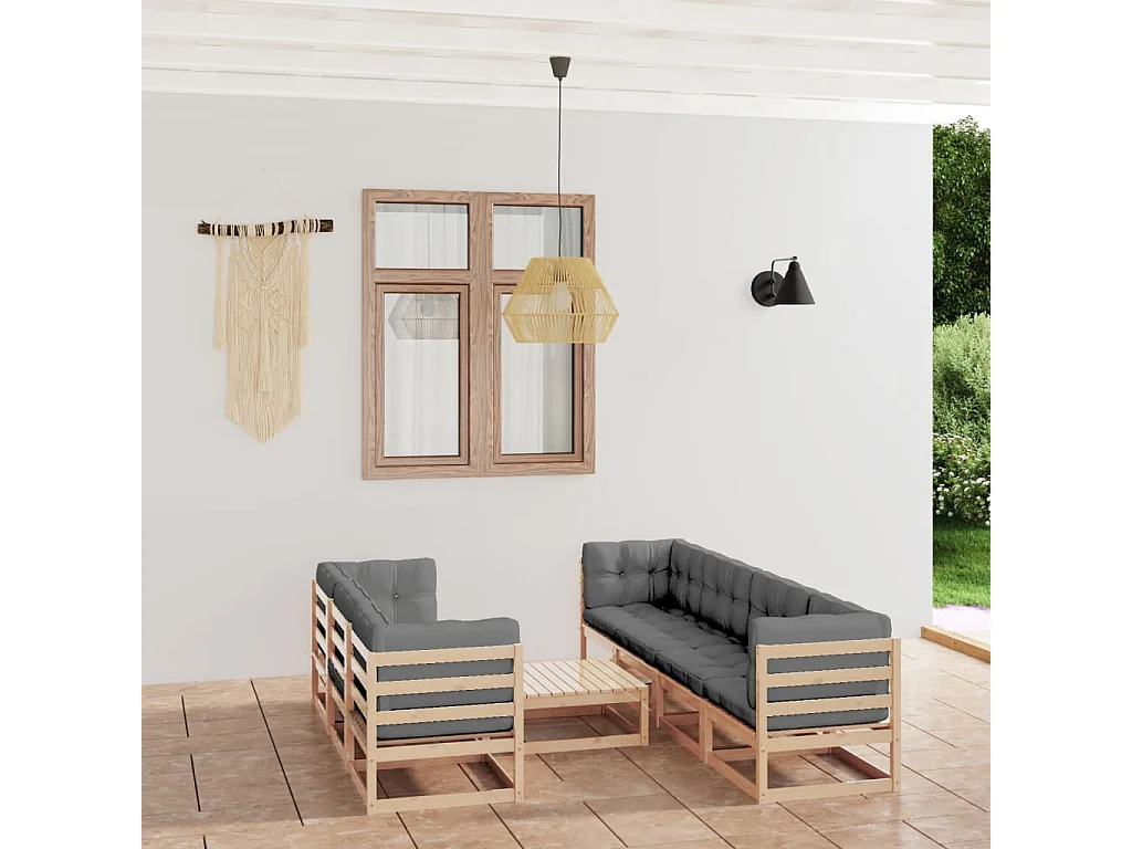 Salon de jardin 8 pcs avec coussins Bois de pin massif