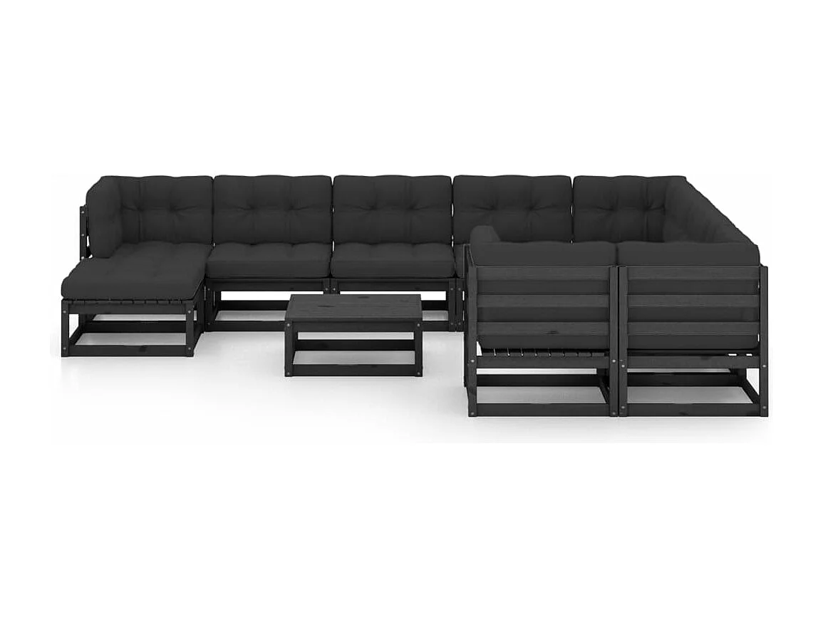11 pcs conjunto longue jardim c/ almofadões pinho maciço preto