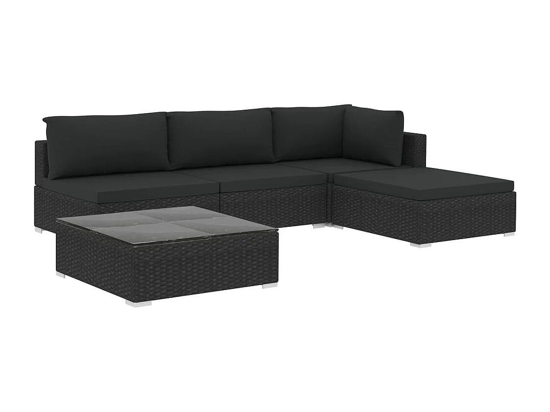 5-tlg. Garten-Lounge-Set mit Auflagen Poly Rattan Schwarz