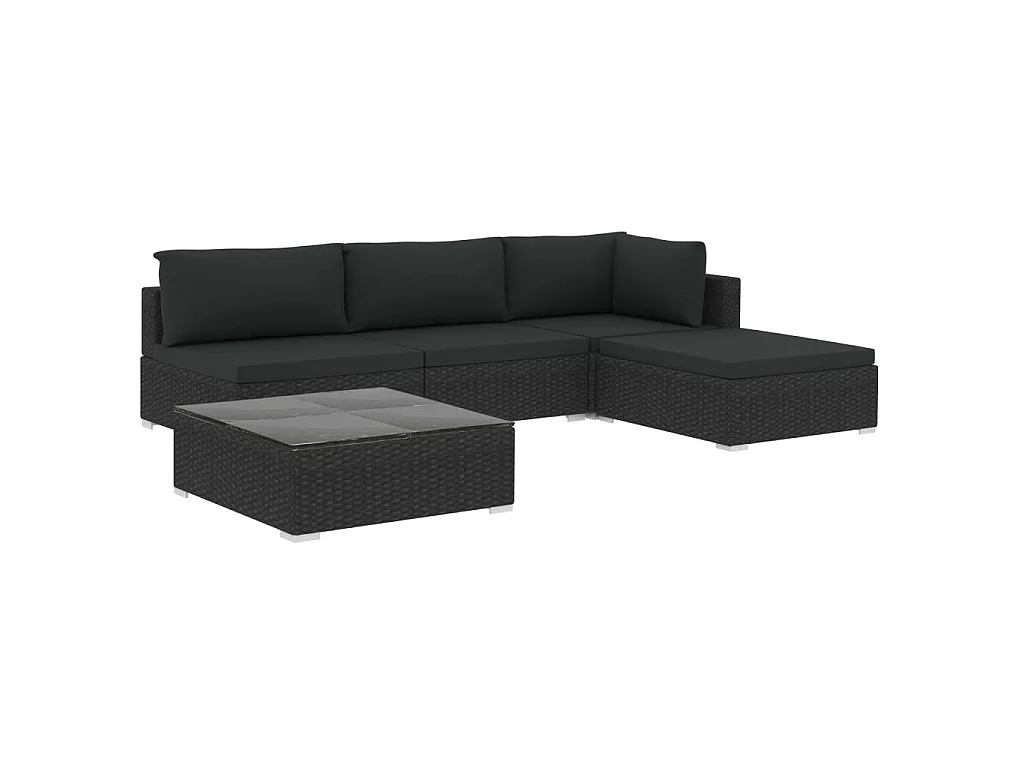 Set Divani da Giardino 5 pz con Cuscini in Polyrattan Nero