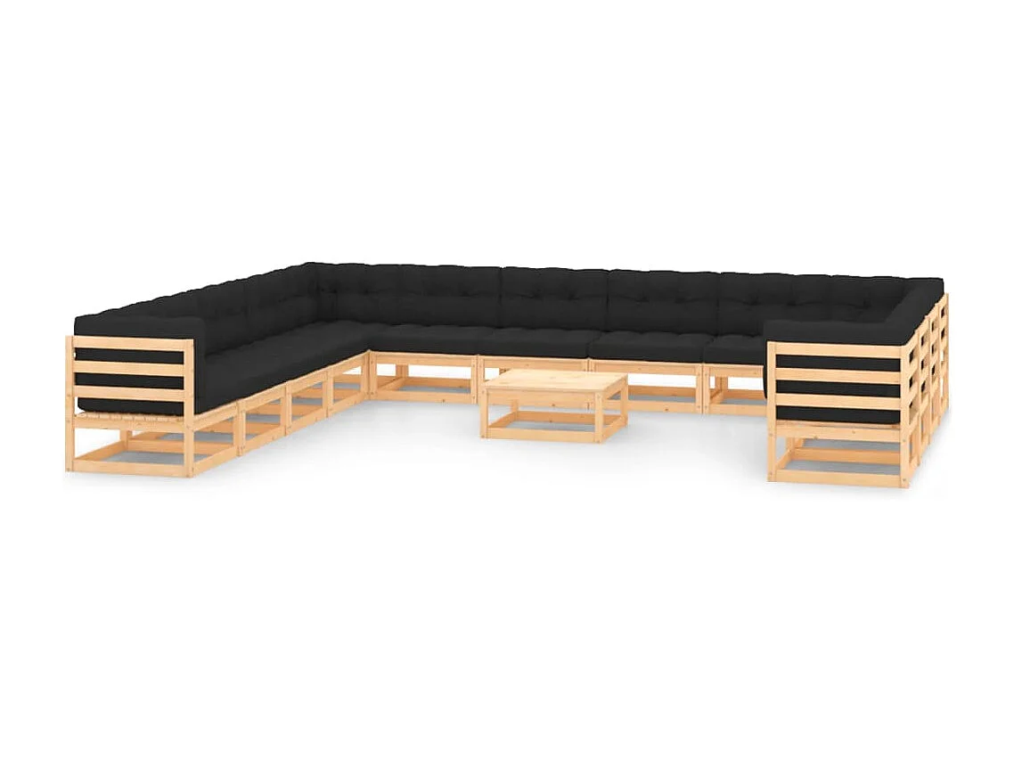 Salon de jardin 14 pcs avec coussins anthracite Pin massif