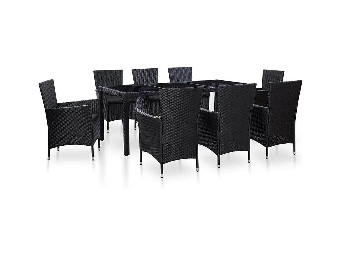 Set da Pranzo da Giardino 9 pz in Polyrattan Nero