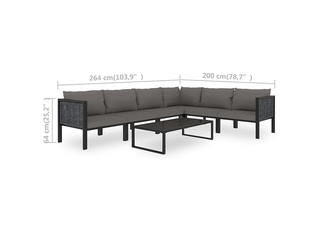Set Divani da Giardino 7 pz con Cuscini in Polyrattan Antracite