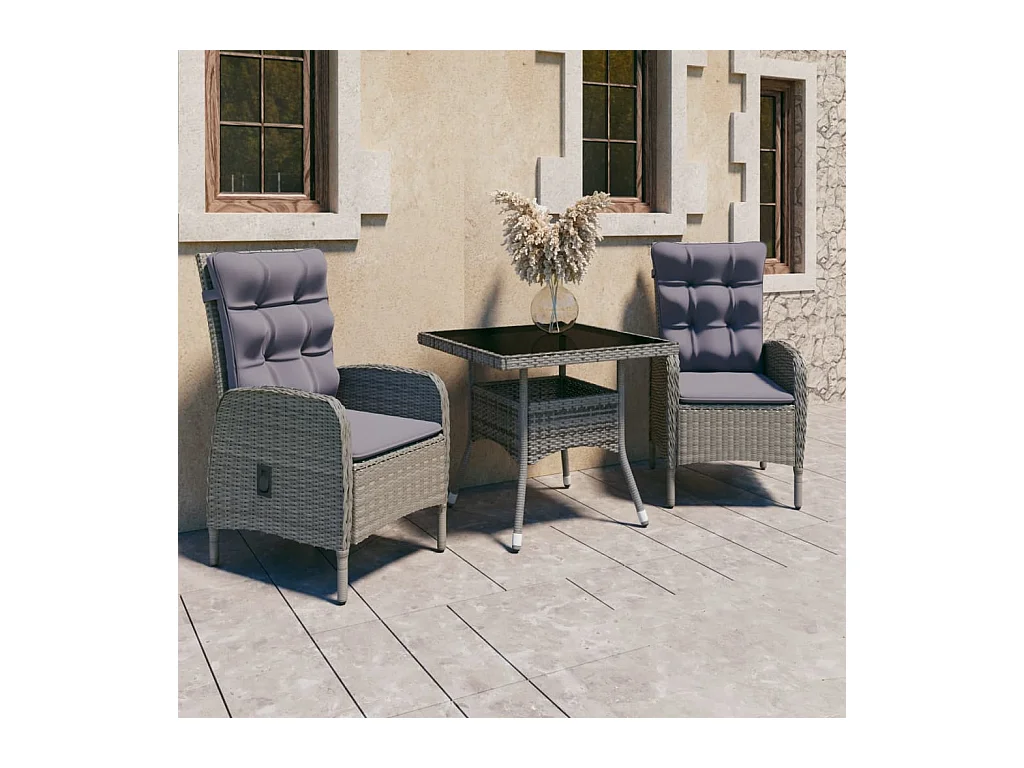 Ensemble à Manger de jardin 3 pcs Résine tressée et verre Gris