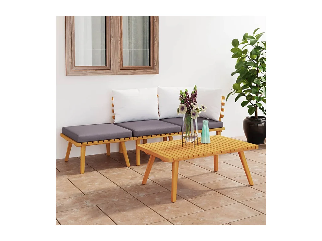 Salon de jardin 4 pcs avec coussins Bois d'acacia solide