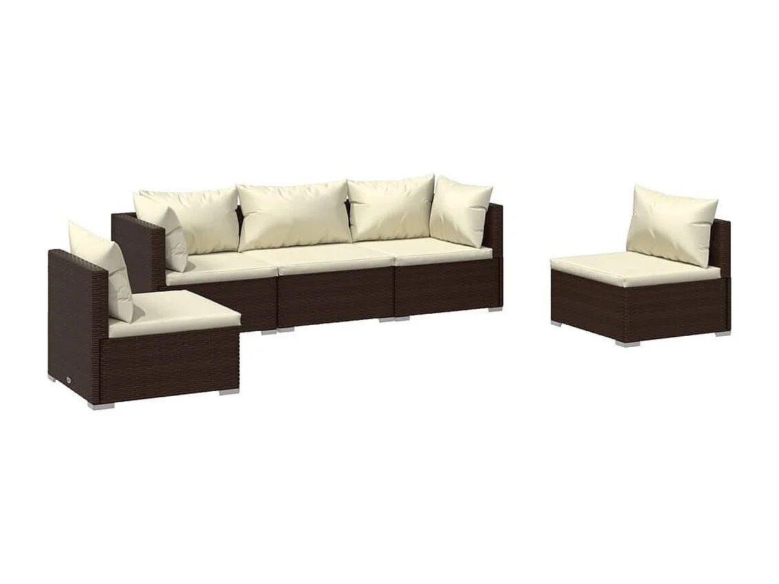 Salon de jardin 5 pcs avec coussins Résine tressée Marron