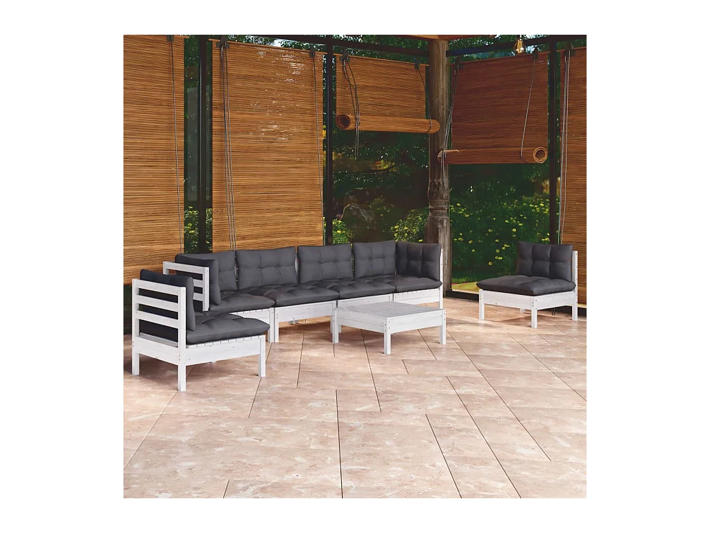 Salon de jardin 7 pcs avec coussins bois de pin massif