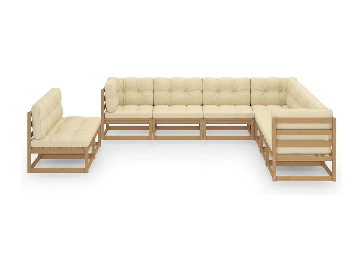 Salon de jardin 9 pcs avec coussins Marron miel Bois de pin