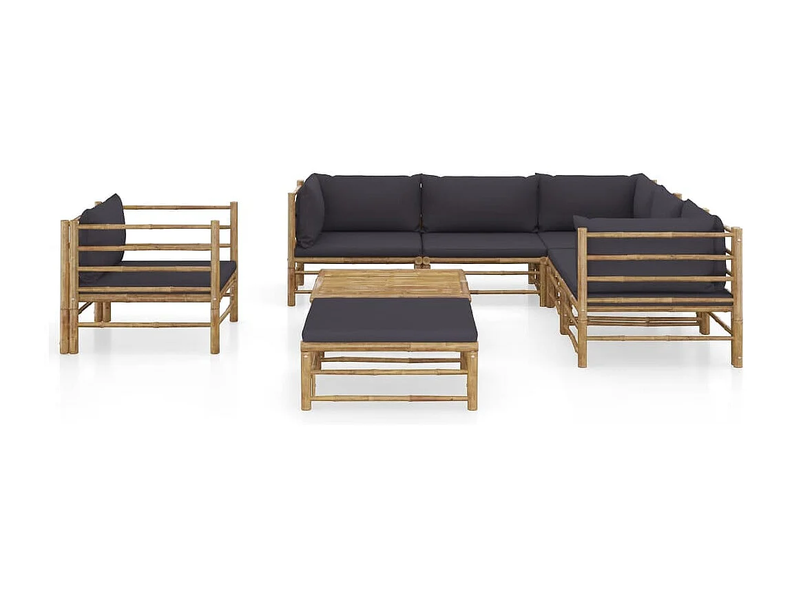 Set Salotto da Giardino 8pz con Cuscini Grigio Scuro Bambù