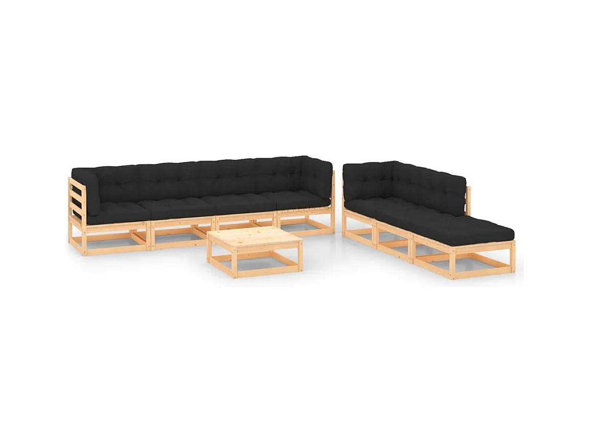 Salon de jardin 8 pcs avec coussins Bois de pin massif