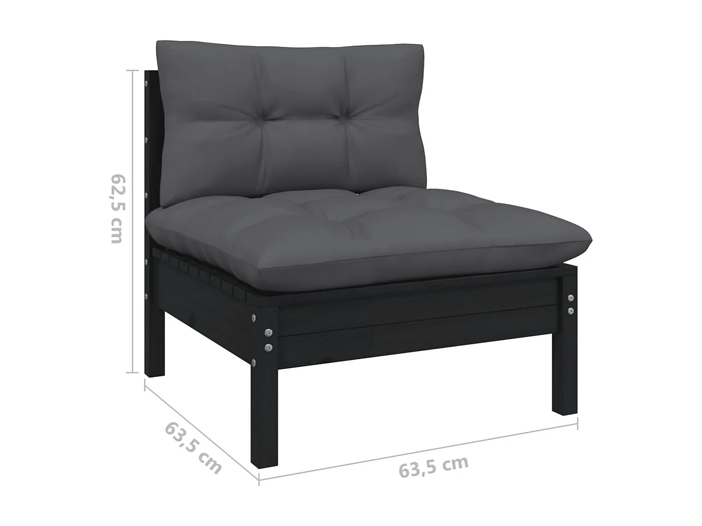 6 pcs conjunto lounge jardim c/ almofadões pinho maciço preto