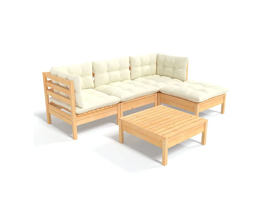 5 pcs conjunto lounge jardim c/ almofadões cor creme pinho