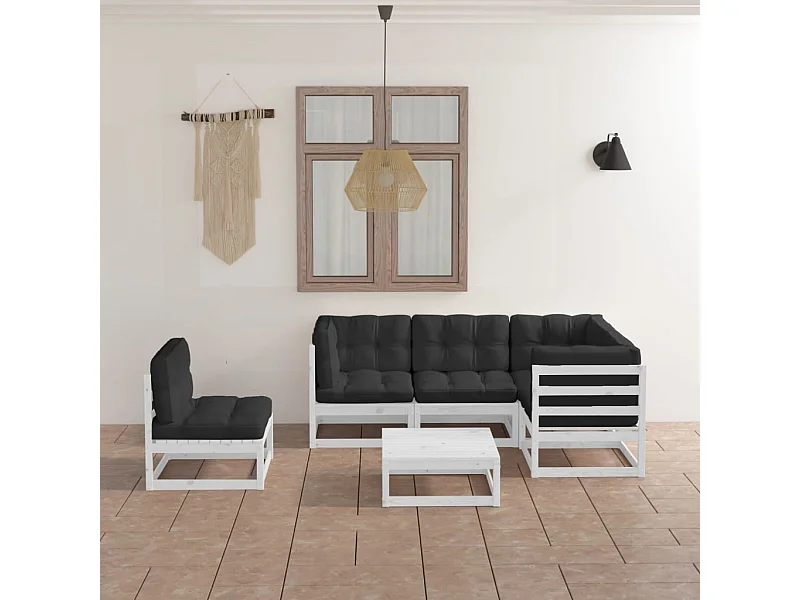 6-tlg. Garten-Lounge-Set mit Kissen Kiefer Massivholz