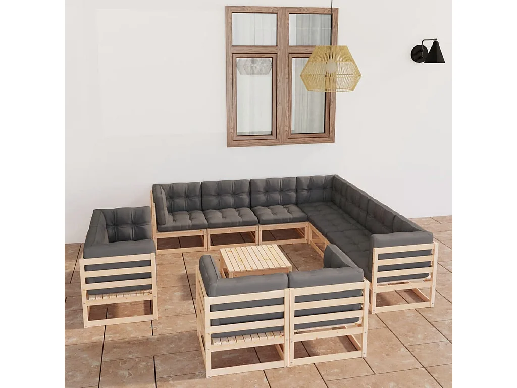 12-delige Loungeset met kussens massief grenenhout