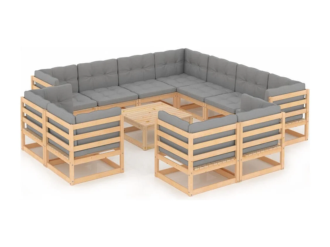12-delige Loungeset met kussens massief grenenhout