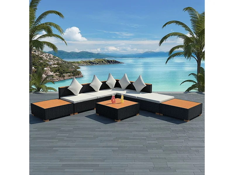 Set Divani da Giardino 8 pz con Cuscini in Polyrattan Nero