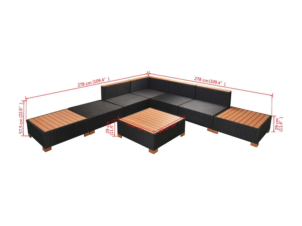 8 pcs conjunto lounge de jardim c/ almofadões vime PE preto