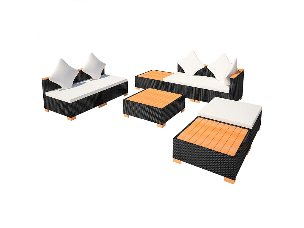8 pcs conjunto lounge de jardim c/ almofadões vime PE preto