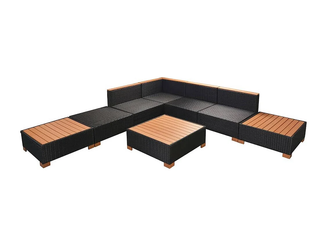 8 pcs conjunto lounge de jardim c/ almofadões vime PE preto