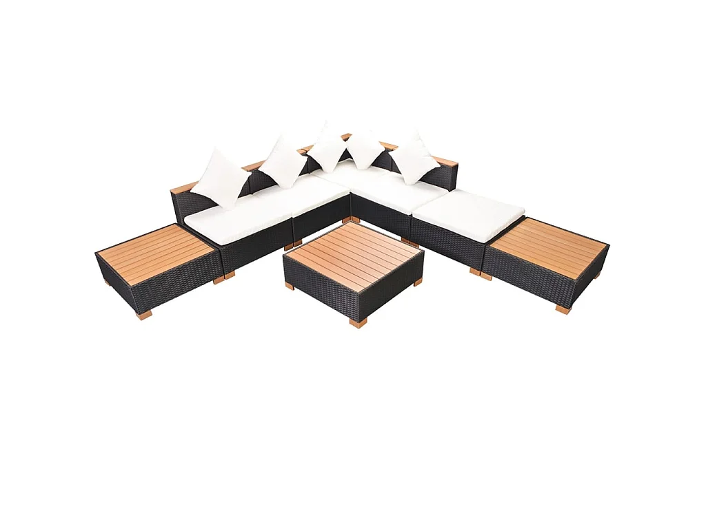 8 pcs conjunto lounge de jardim c/ almofadões vime PE preto