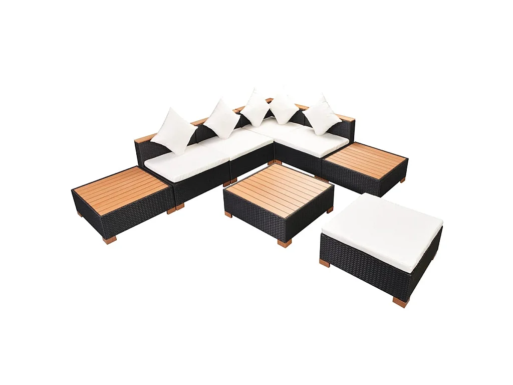 8 pcs conjunto lounge de jardim c/ almofadões vime PE preto