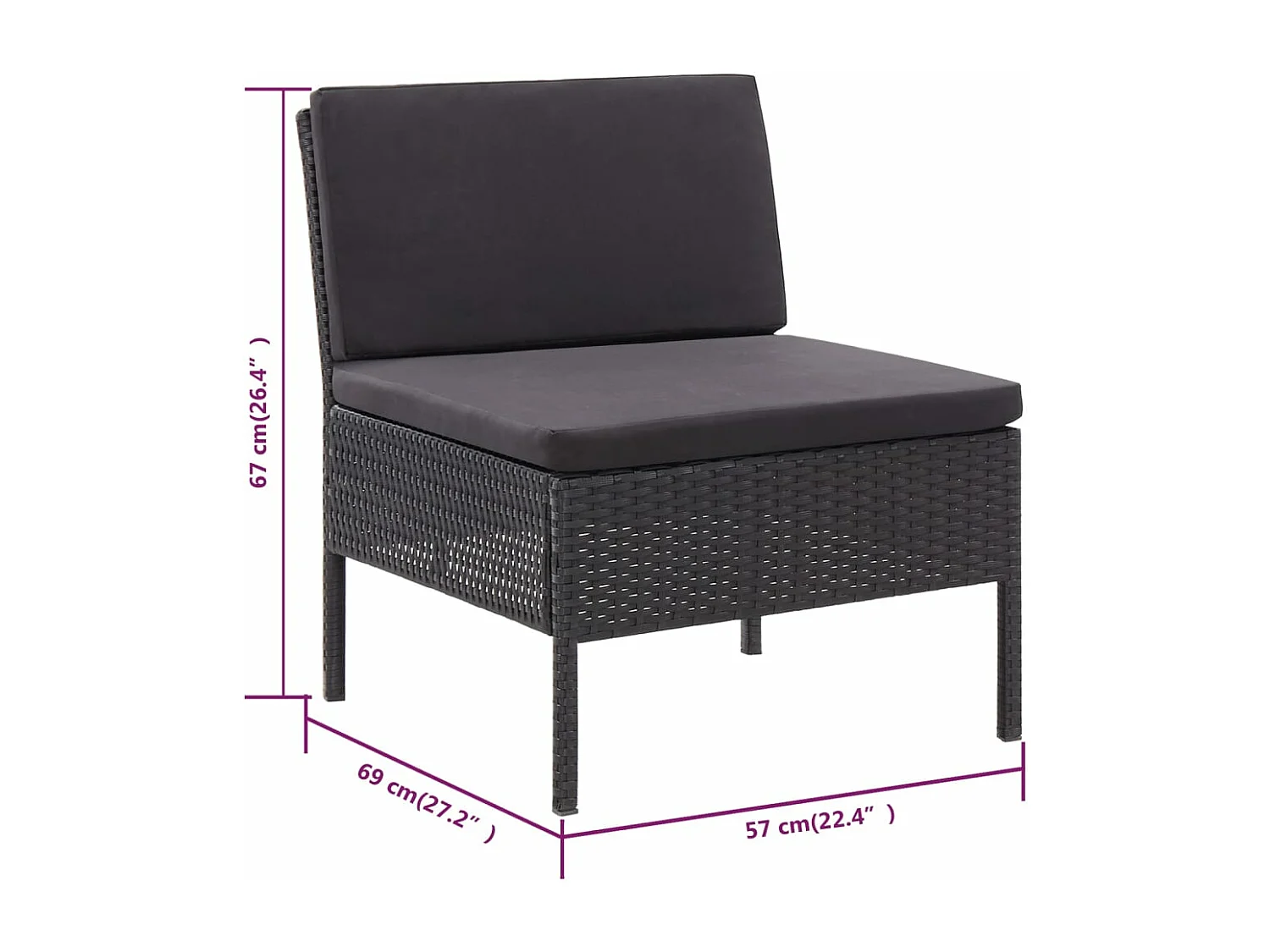 3-tlg. Garten-Lounge-Set mit Auflagen Poly Rattan Schwarz