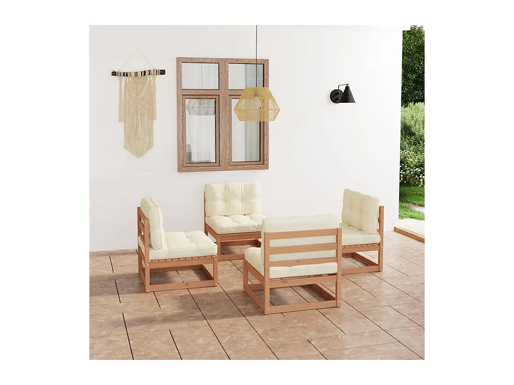 Set Divani da Giardino 4 pz con Cuscini Legno Massello Pino