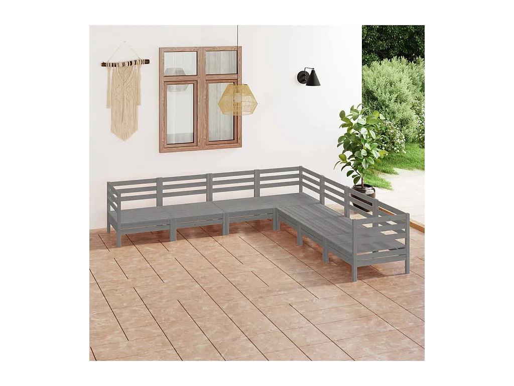 7-tlg. Garten-Lounge-Set Massivholz Kiefer Grau