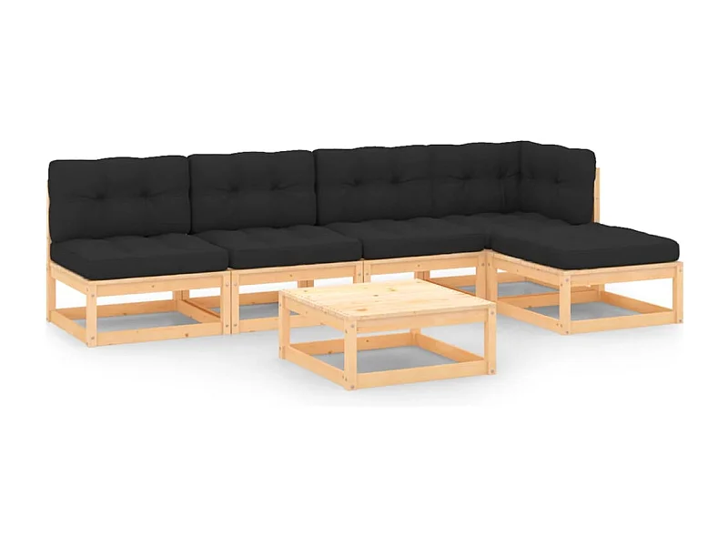 6 pcs conjunto lounge de jardim c/ almofadões pinho maciço