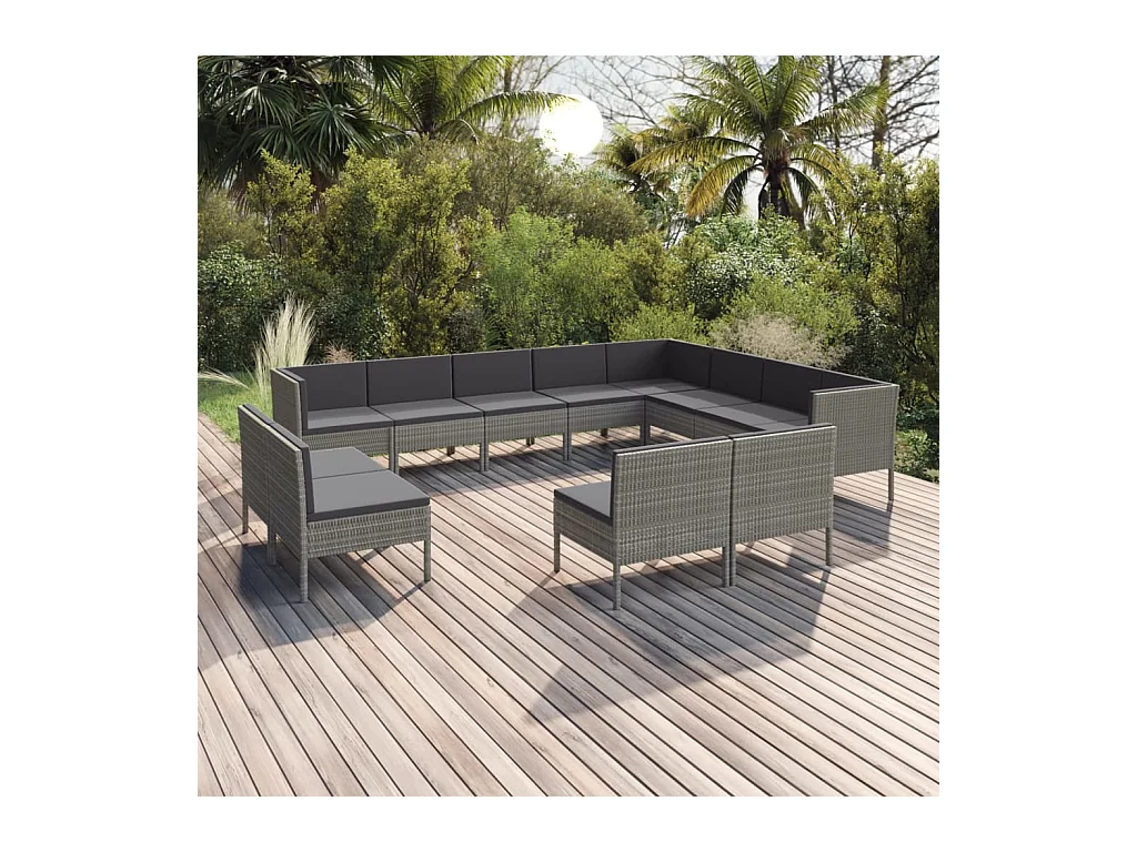 Set Divani da Giardino 12 pz con Cuscini in Polyrattan Grigio