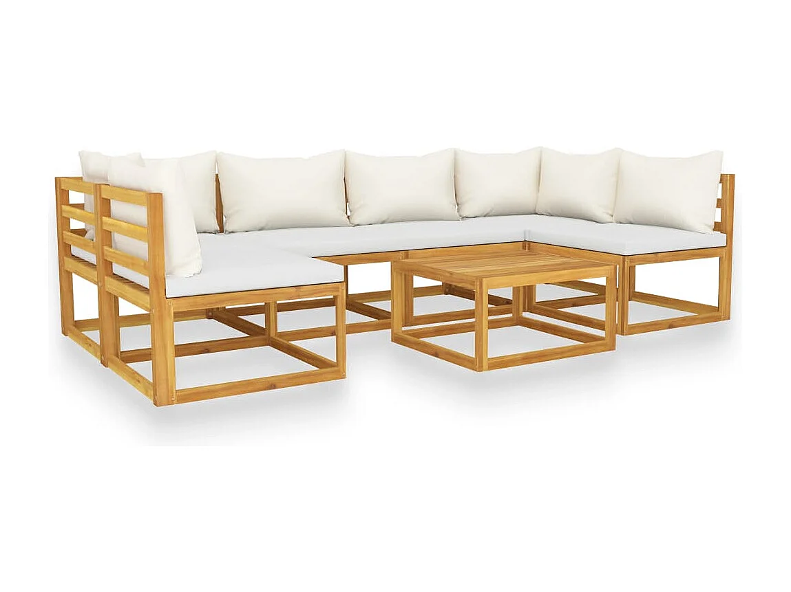 Set Divani da Giardino 7 pz con Cuscini Crema Massello Acacia