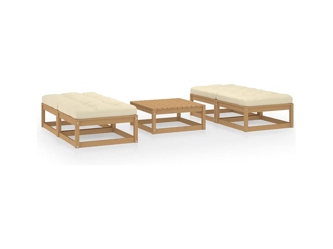 Set Divani da Giardino 5 pz con Cuscini Legno Massello di Pino