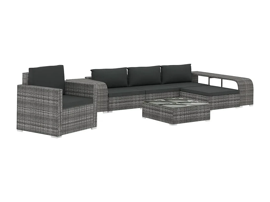 Salon de jardin 8 pcs avec coussins résine tressée gris