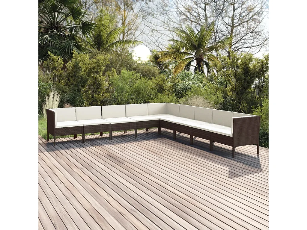 Set Divani da Giardino 9 pz con Cuscini in Polyrattan Marrone