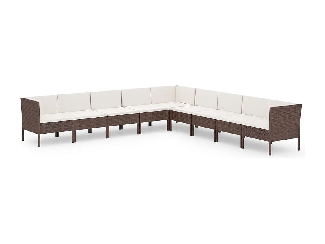 Set Divani da Giardino 9 pz con Cuscini in Polyrattan Marrone