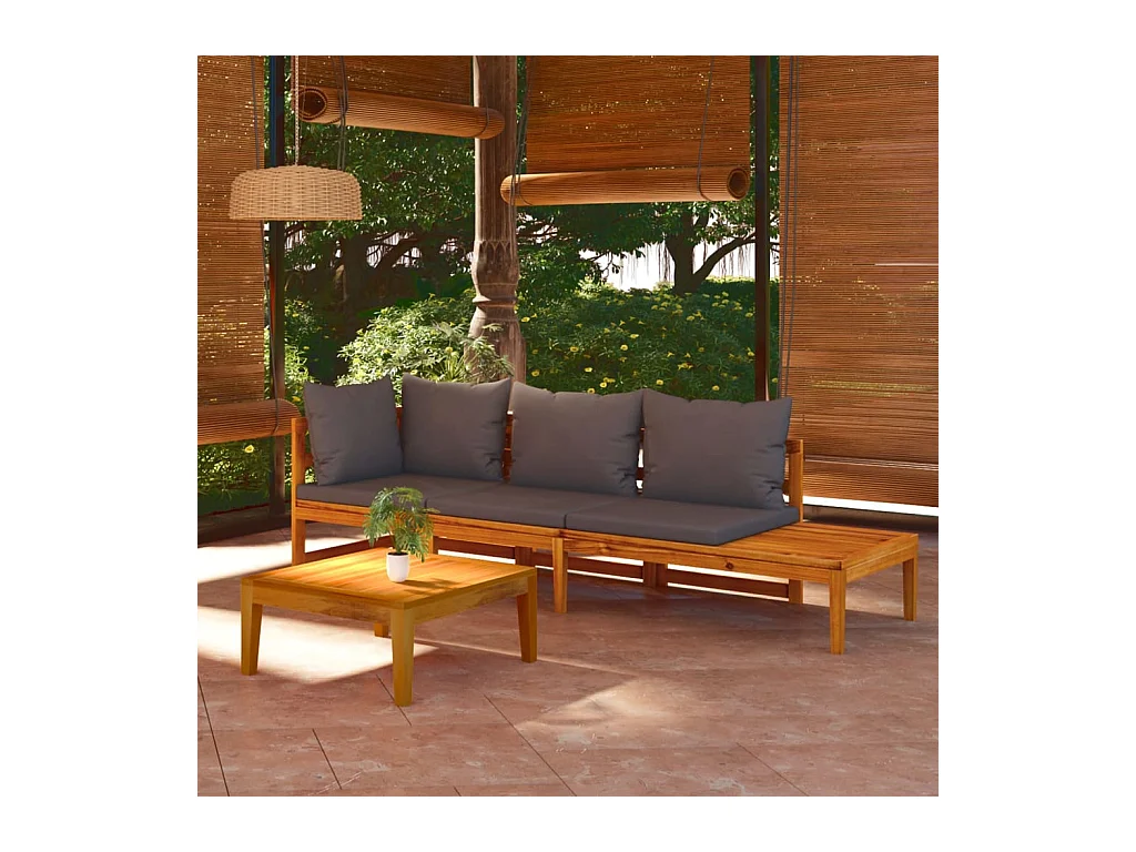 Salon de jardin 3 pcs avec coussins gris foncé Bois d'acacia
