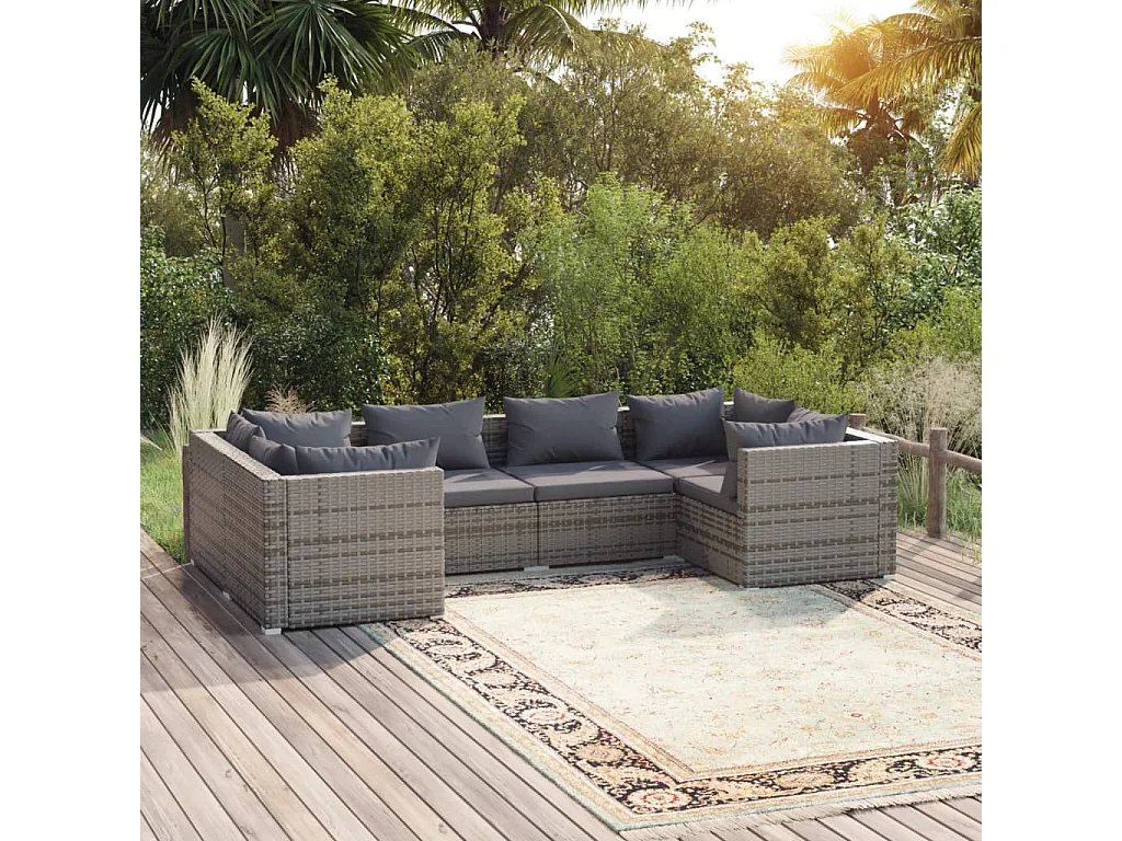6-tlg. Garten-Lounge-Set mit Kissen Poly Rattan Grau