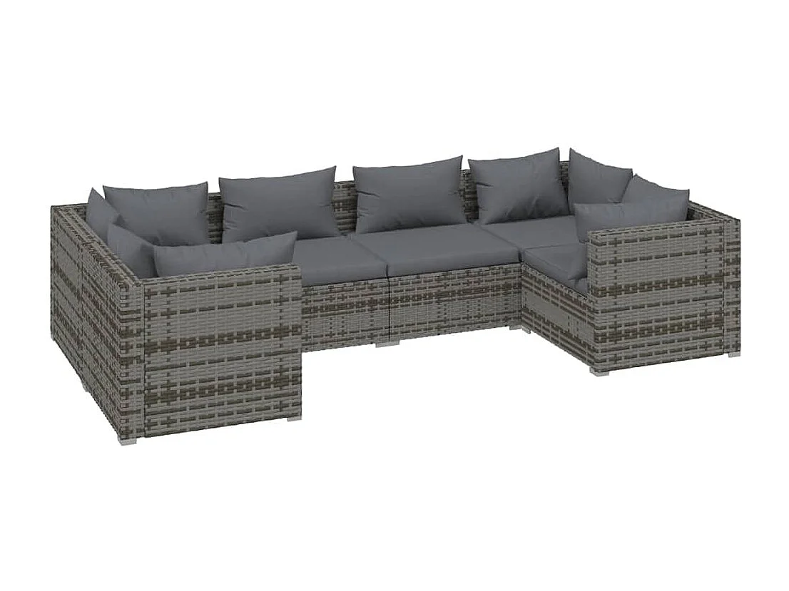 6-tlg. Garten-Lounge-Set mit Kissen Poly Rattan Grau