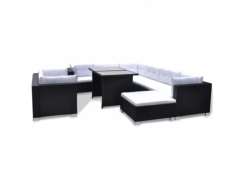 Set Divani da Giardino 10 pz con Cuscini in Polyrattan Nero