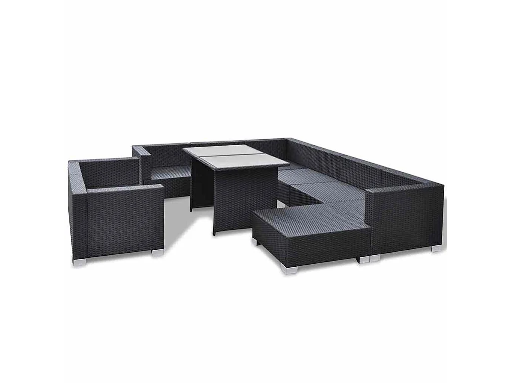 Set Divani da Giardino 10 pz con Cuscini in Polyrattan Nero