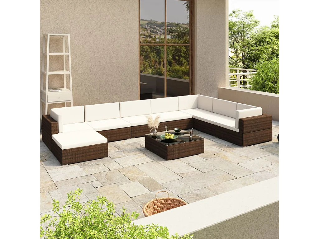 8-tlg. Garten-Lounge-Set mit Auflagen Poly Rattan Braun