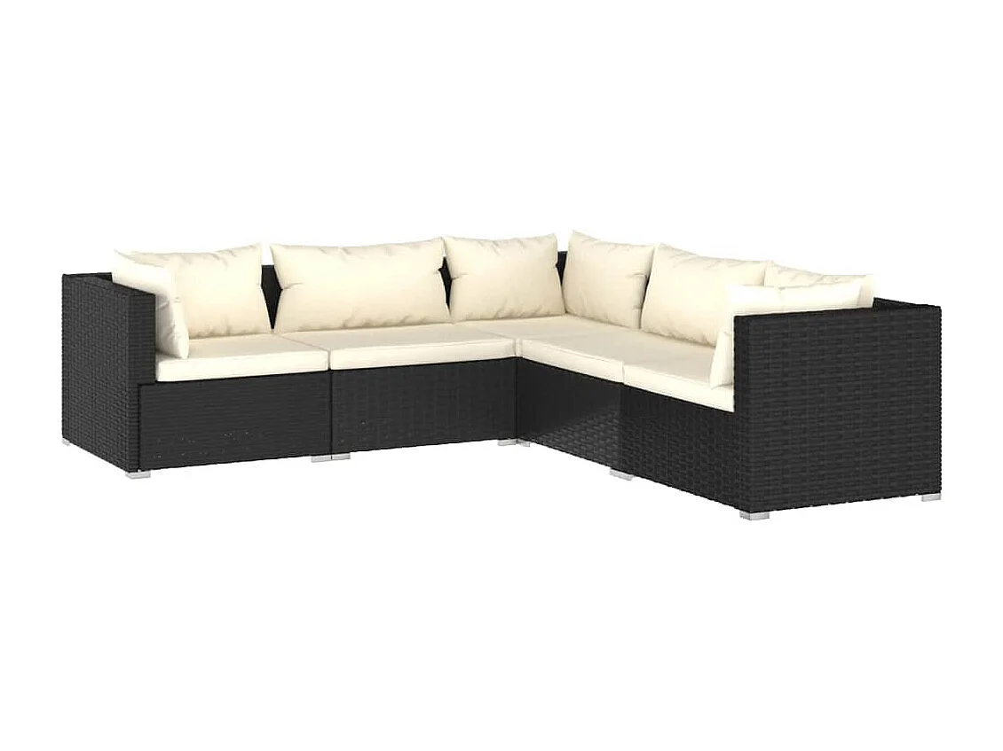 5-tlg. Garten-Lounge-Set mit Kissen Poly Rattan Schwarz